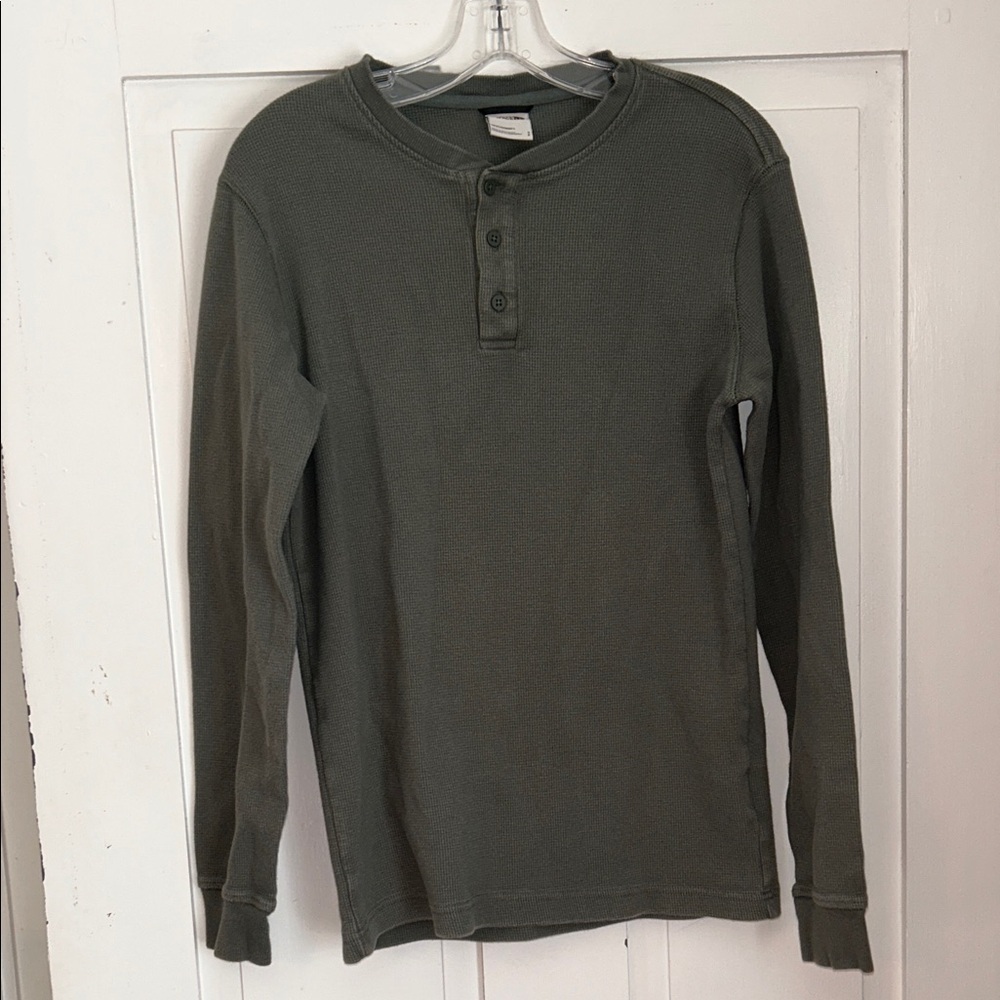 The North Face Men’s Waffle Knit Shirt Small Green Long Sleeve Henley Casual